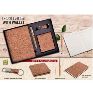 101-Q76A*Cork 4 pc set Cork notebook with Wallet bamboo pen and keychain