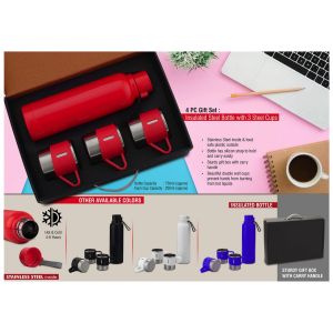 101-Q77*4 pc Gift Set  Insulated Steel bottle with 3 Steel cups | Keeps hot for 4-6 hours | Heavy Gift box with Handle