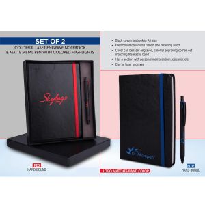 101-Q90*Laser Engrave Color Notebook with Metal Highlight pen Gift set in Premium box