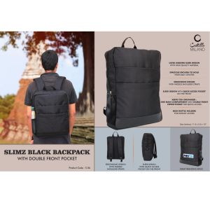 101-S06*Slimz black backpack with double front pocket