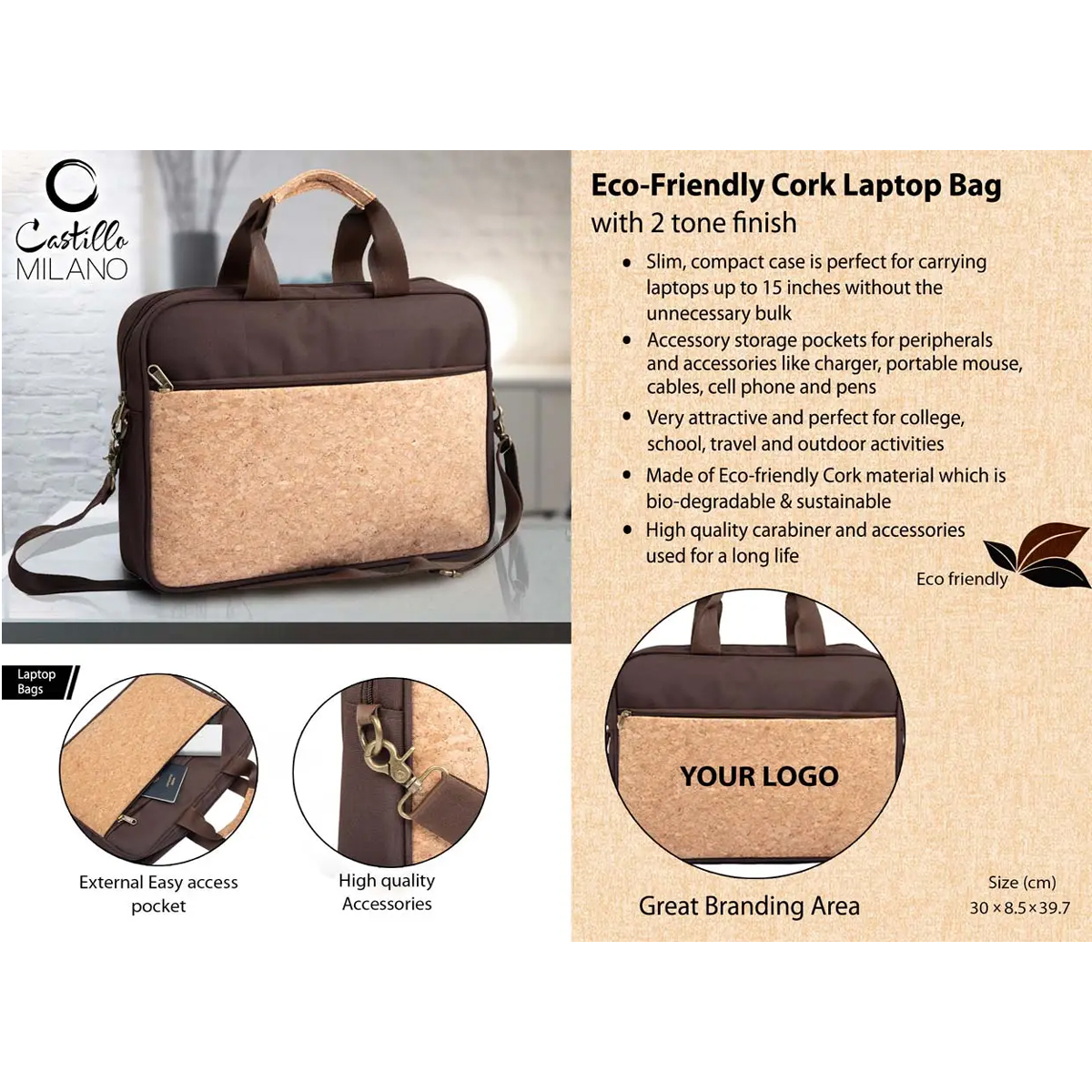 101-S16*EcoFriendly Cork Laptop Bag 
