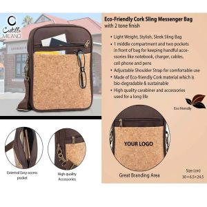 101-S17*Eco-Friendly Cork Sling Messenger Bag with 2 tone finish
