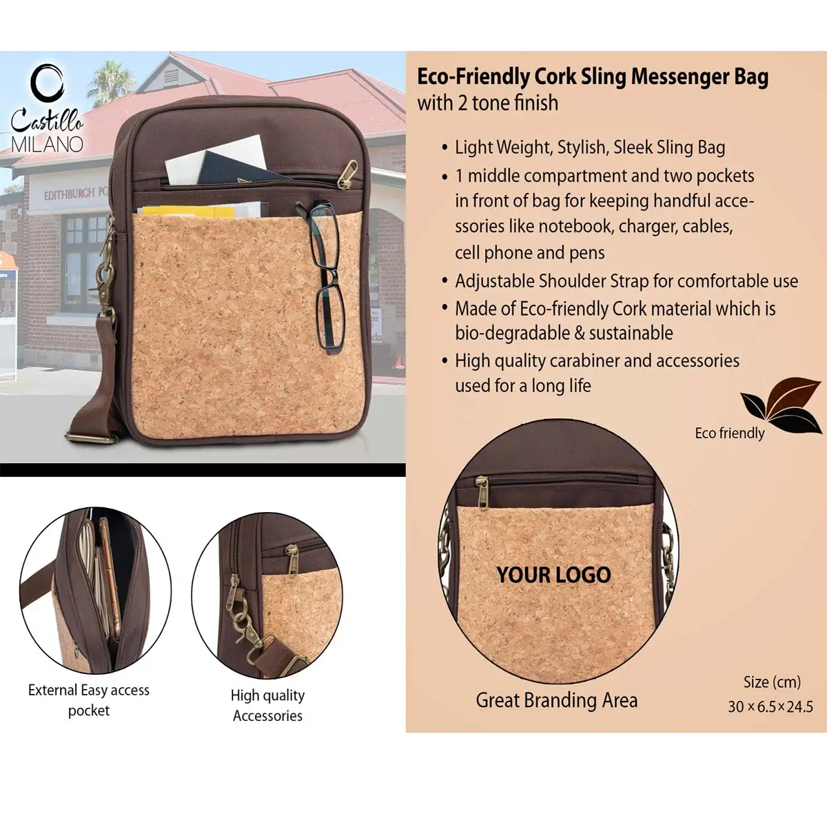 101-S17*EcoFriendly Cork Sling Messenger Bag 