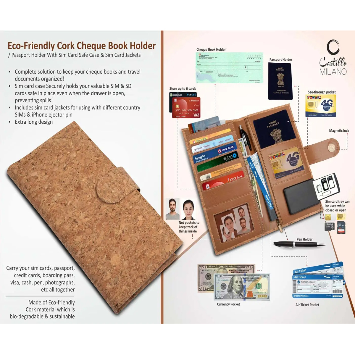 101-S19*EcoFriendly Cork Cheque Book Holder 