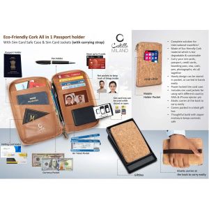 101-S20*Eco Friendly Cork All in 1 Passport holder With Sim Card Safe Case & Sim Card Jackets