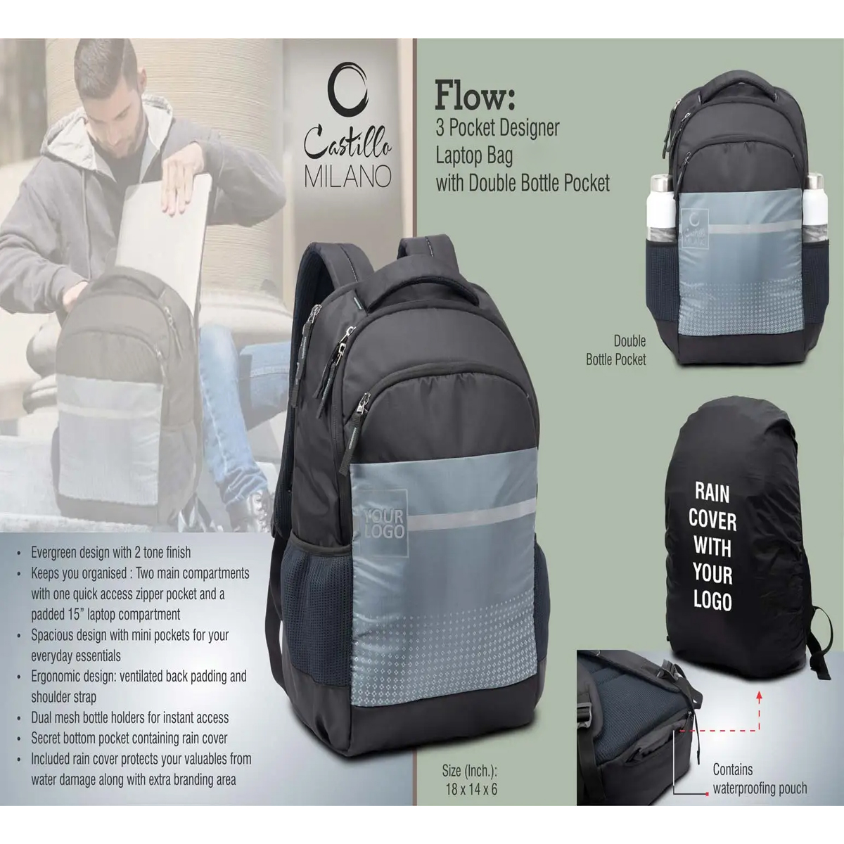 101-S23*Flow 3 pocket Designer laptop bag