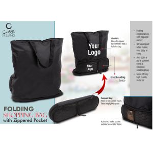 101-S25*Folding shopping bag with Zippered pocket | Phone, wallet pocket outside