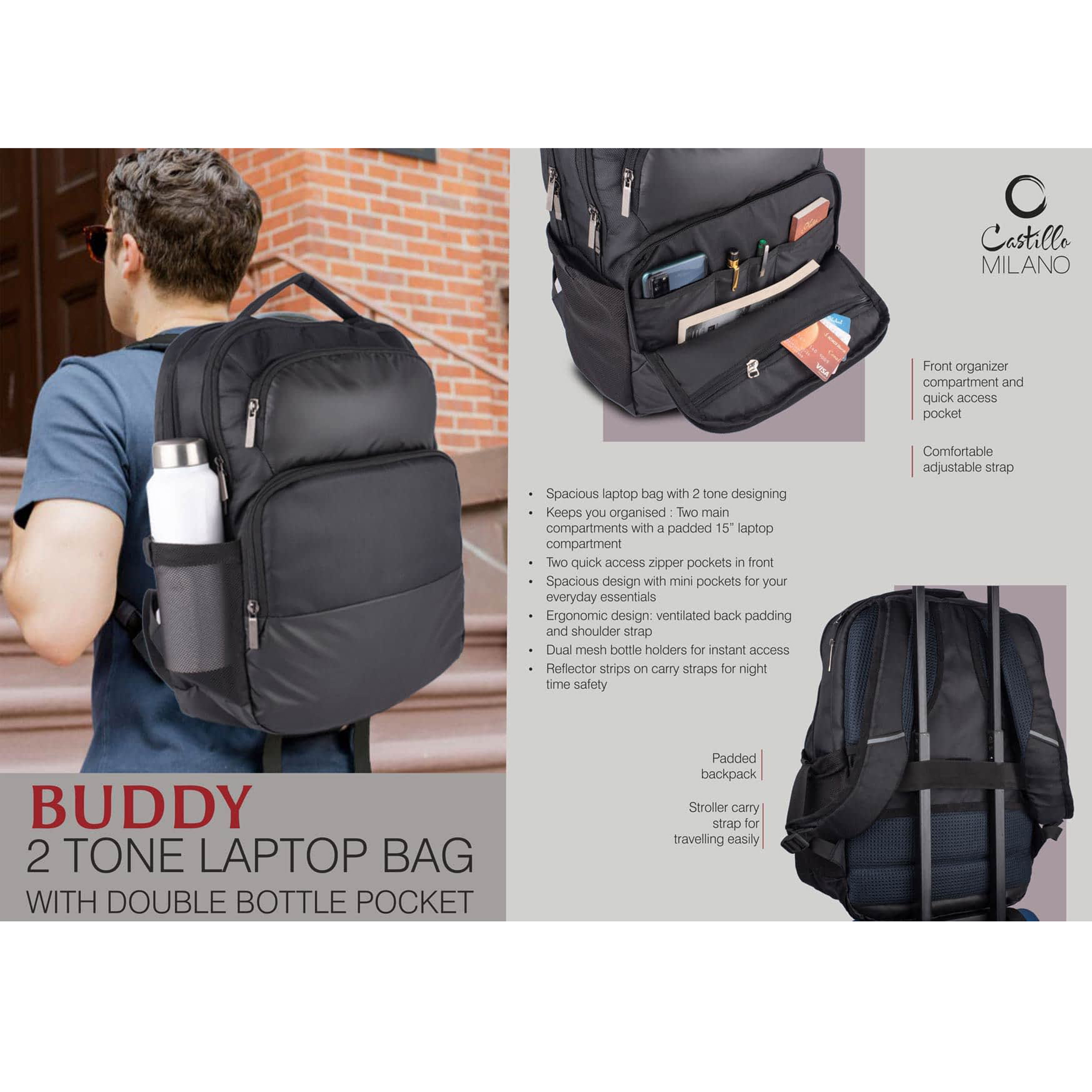 101-S27*Buddy 2 tone Laptop bag with double bottle pocket 