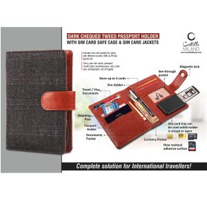 101-S31*Dark Chequed Tweed Passport holder with Sim Card Safe Case & Sim Card Jackets