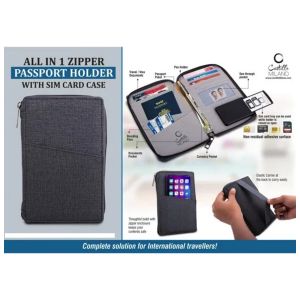 101-S33*All in 1 Zipper Passport holder with Sim card case- Gray