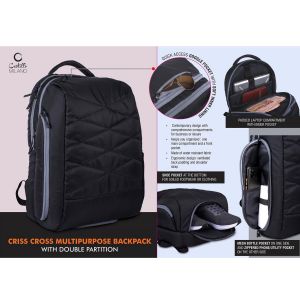 101-S38*Criss Cross Multipurpose Backpack With Double Partition | Hidden Phone And Goggle Pockets | Separate Shoe Pocket