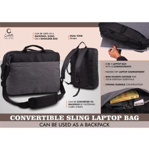101-S39*Convertible Sling Laptop Bag  Can be used as a backpack  Dual tone finish  Separate laptop space