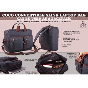 101-S41*Coco Convertible Sling Laptop Bag  Can be used as a backpack  Dual tone finish  Separate laptop space