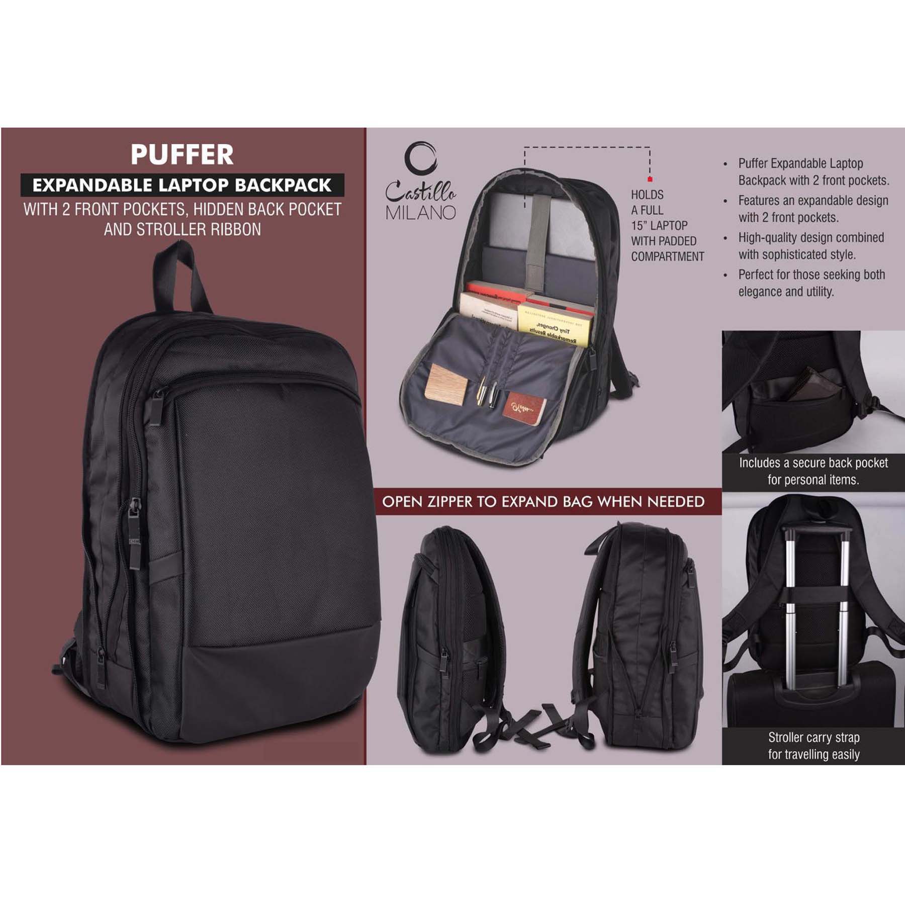 101-S45*Puffer Expandable laptop backpack