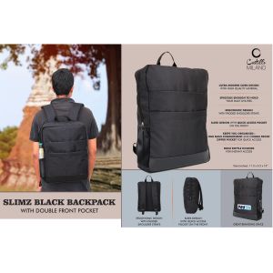 101-S6*Slimz black backpack with double front pocket