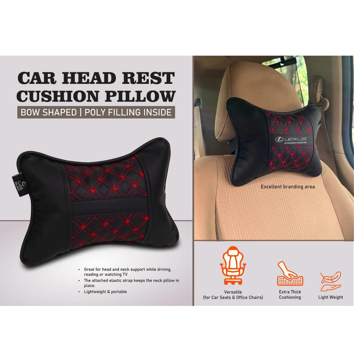 101-S65*Car Head Rest Cushion Pillow Bow Shaped