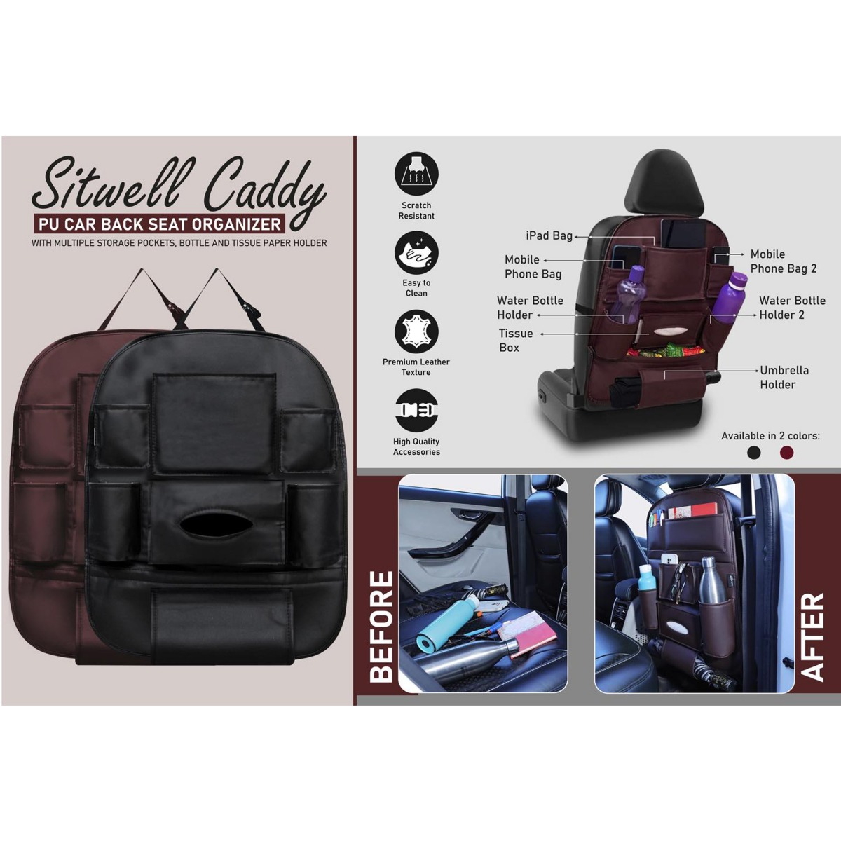 101-S69*SitWell Caddy PU Car Back Seat Organizer