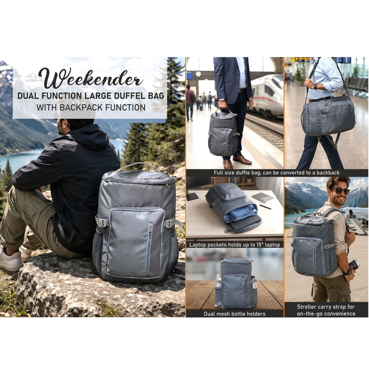 101-S71*Weekender Dual function Large Duffel Bag with Backpack function