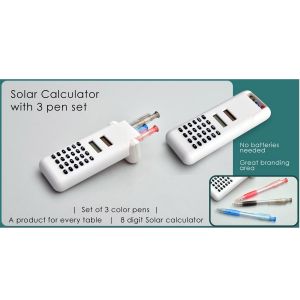 101-T13*Solar calculator with 3 pen set