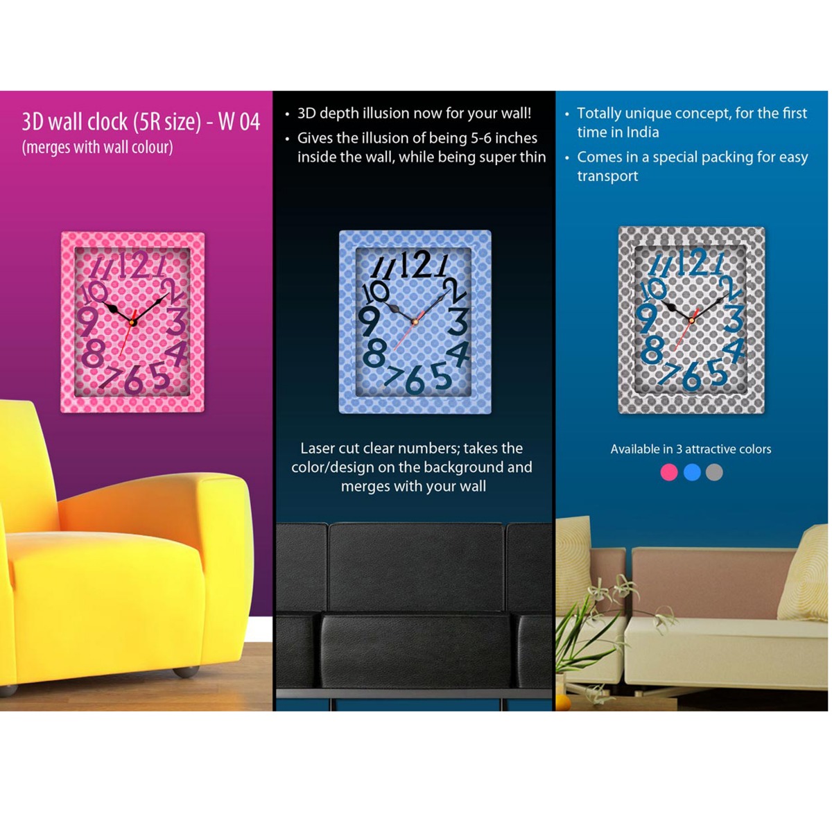 101-W04*3D wall clock 5R size