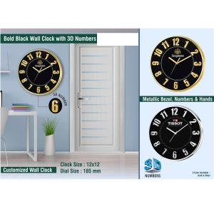 101-W10*Bold Black Wall Clock with 3D Numbers 