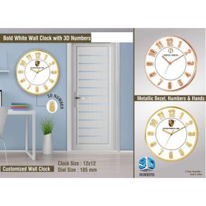 101-W10a*Bold White Wall Clock with 3D Numbers 