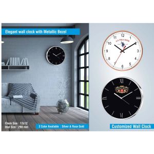 101-W9*Elegant wall clock with Metallic Bezel | Branding included MOQ 100pc