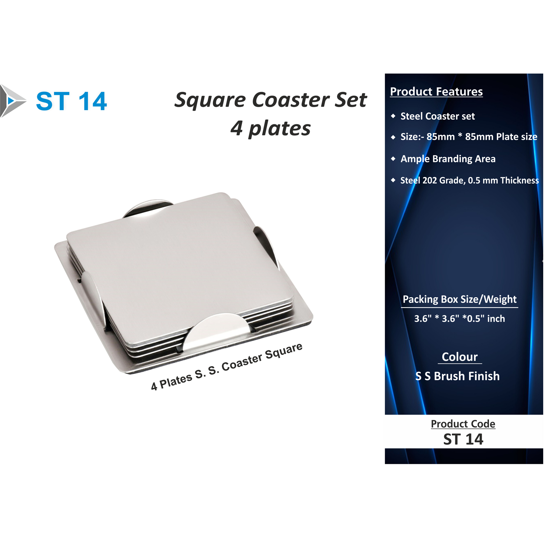 362025ST14*REGULAR BRUSH STEEL 4 PLATES COASTER SET