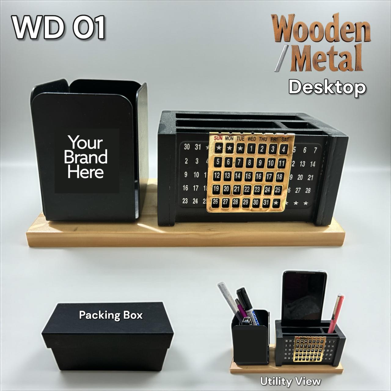 362025WD01*METAL WOOD PEN STAND CALENDER
