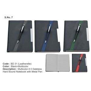BD 31 *A5 Dateless Hard Bound Notebook with metal pen 
