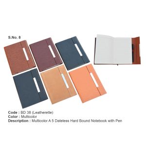 BD 38 *A5 Dateless Hard Bound Notebook with pen 