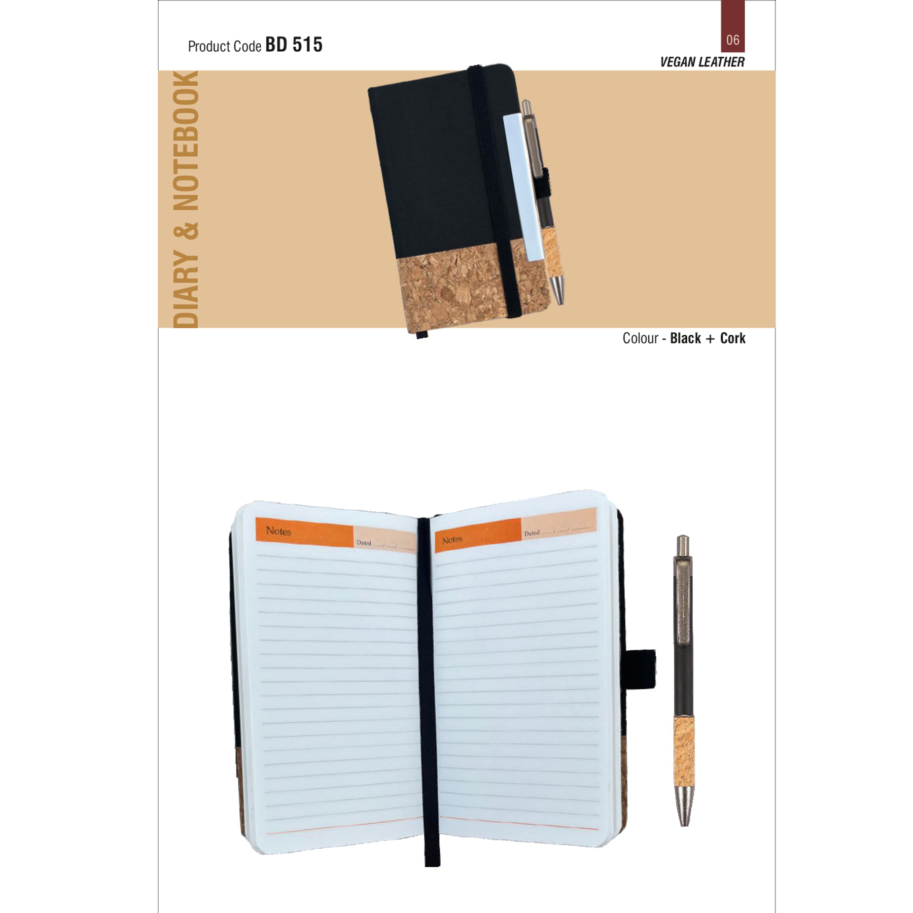 41202506*Palm size hard bound notebook with metal pen 
