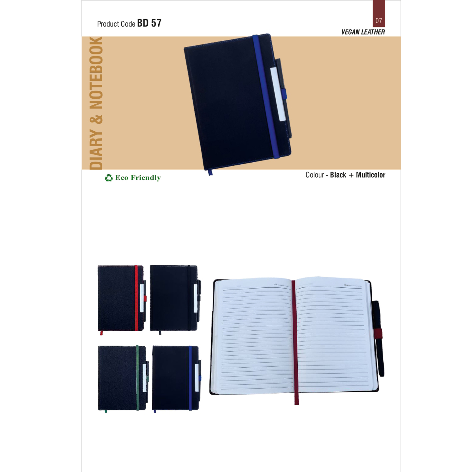 41202507*Multicolor A 5 dateless hard bound notebook with pen