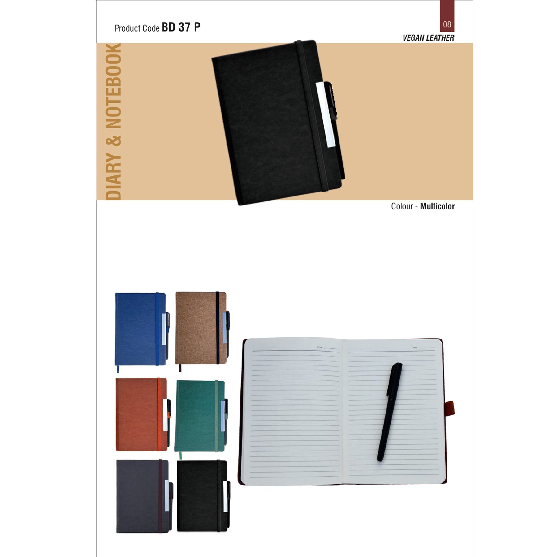 41202508*Multicolor A 5 dateless hard bound notebook with pen