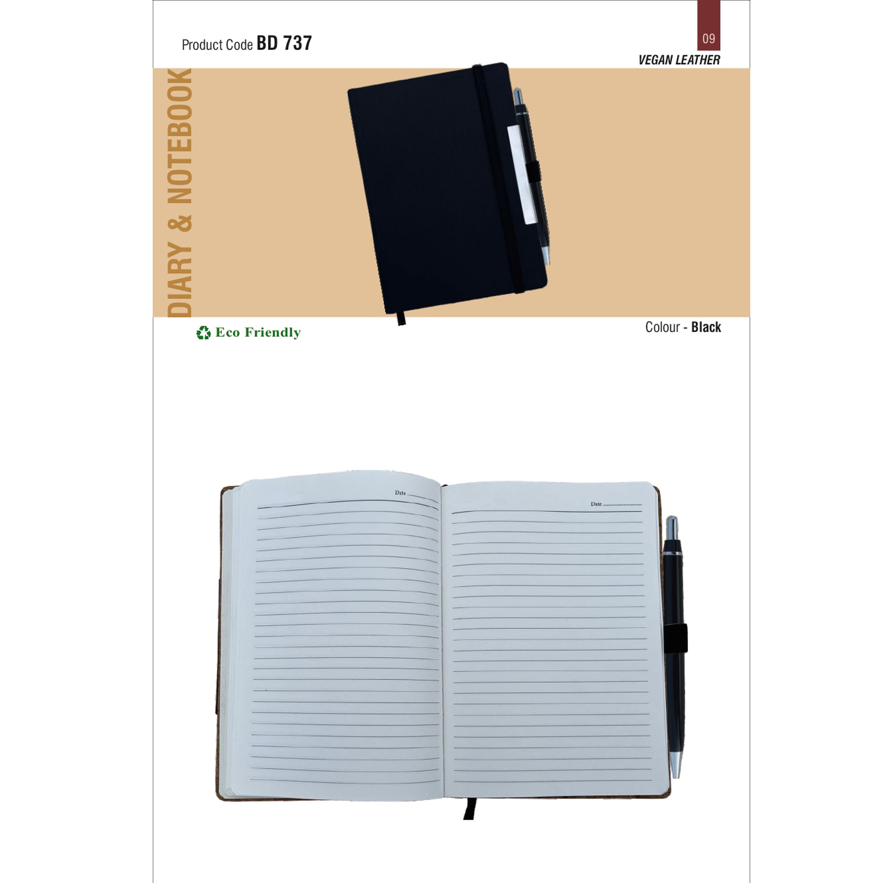 41202509*A 5 Dateless hard bound notebook with metal pen