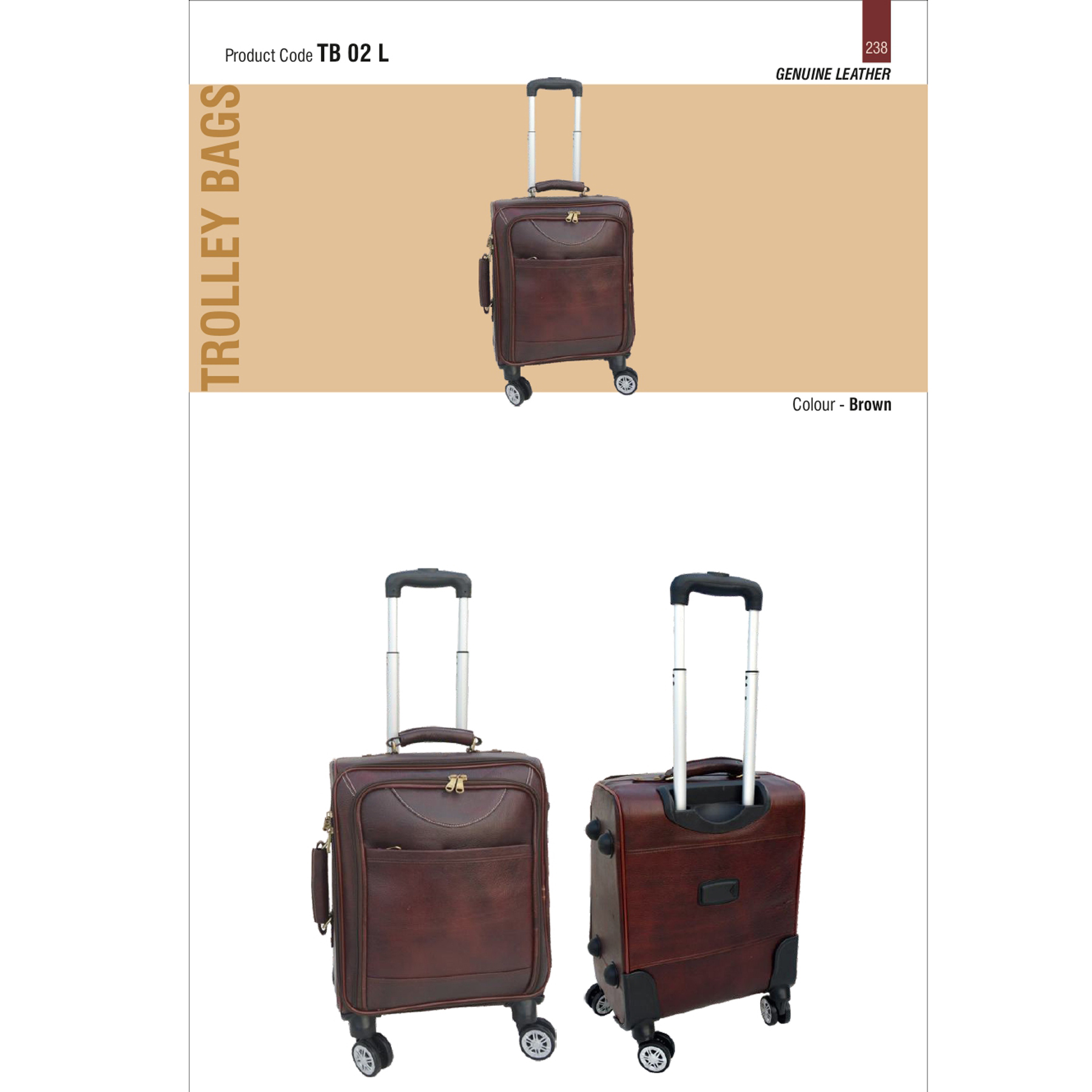 412025238*Cabin Trolley Bag  Genuine Leather 4 Wheeler