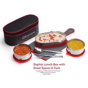 OLIVEWARE SOPHIA LUNCH BOX WITH STEEL SPOON & FORK 