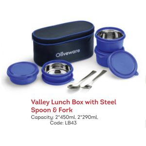 OLIVEWARE VALLEY LUNCH BOX WITH STEEL SPOON & FORK
