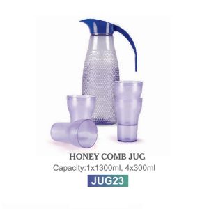 OLIVEWARE HONEY COMB JUG WITH 4 GLASSES 