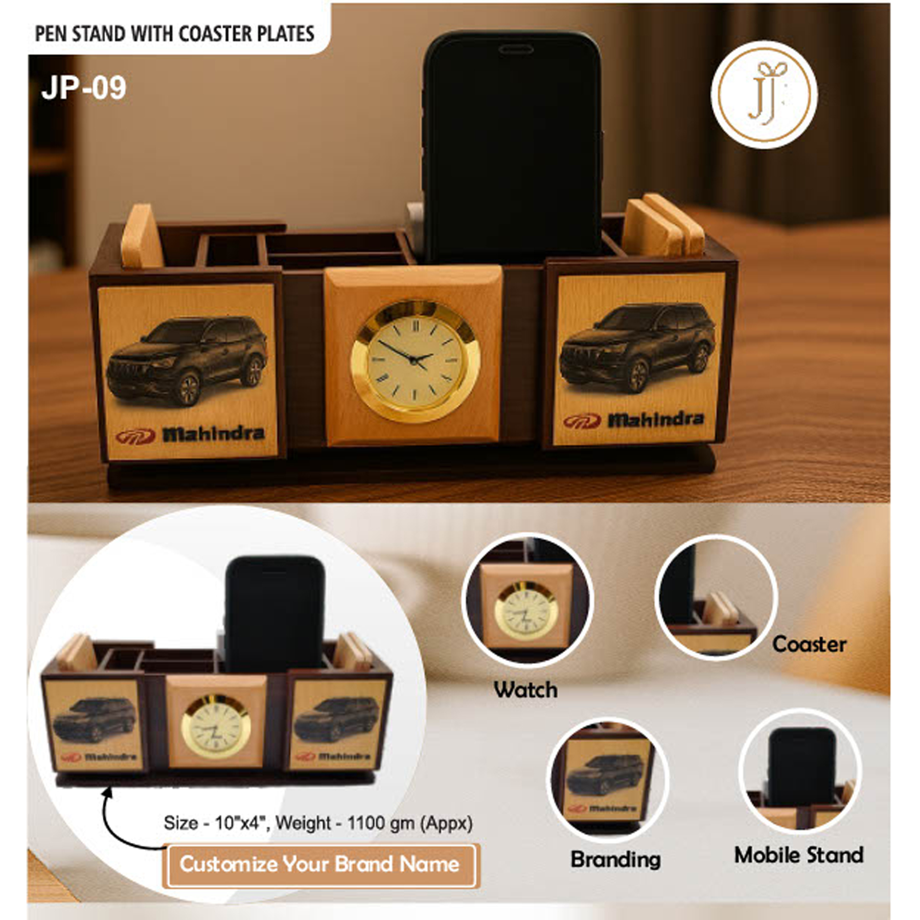 52025JP09*WOODEN PENSTAND COASTER PLATES