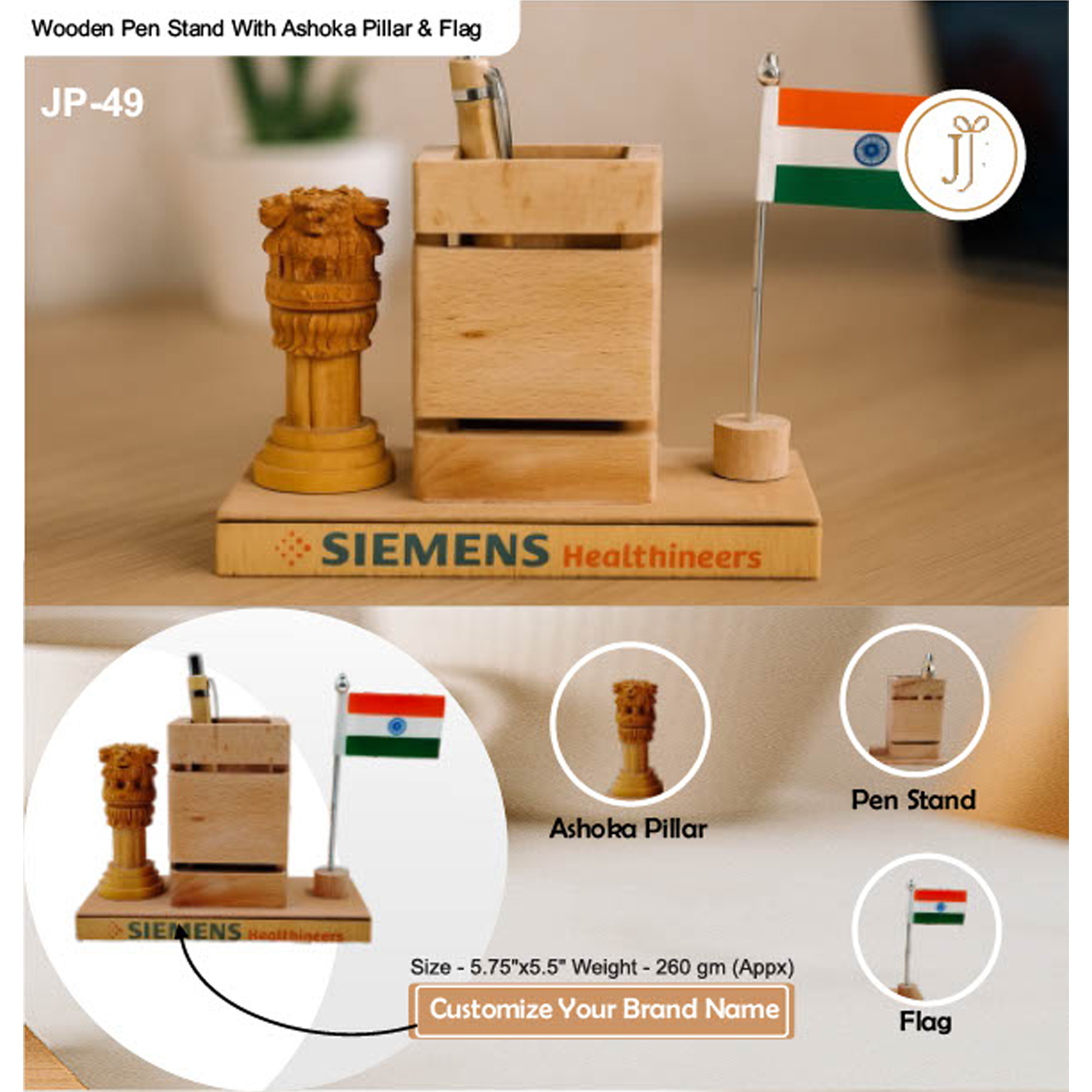52025JP49*WOODEN PENSTAND WITH FLAG