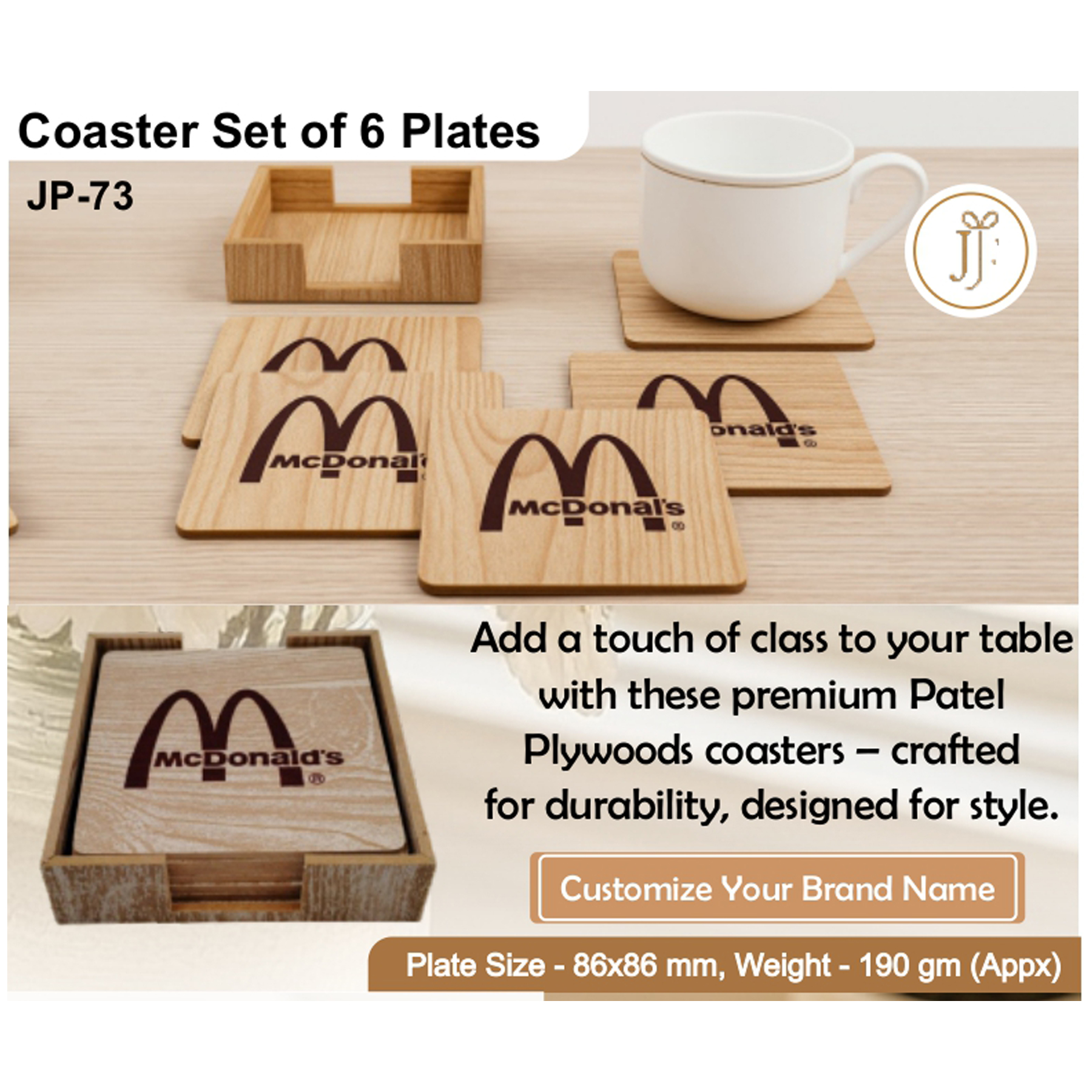 52025JP73*WOODEN 6 COASTER 