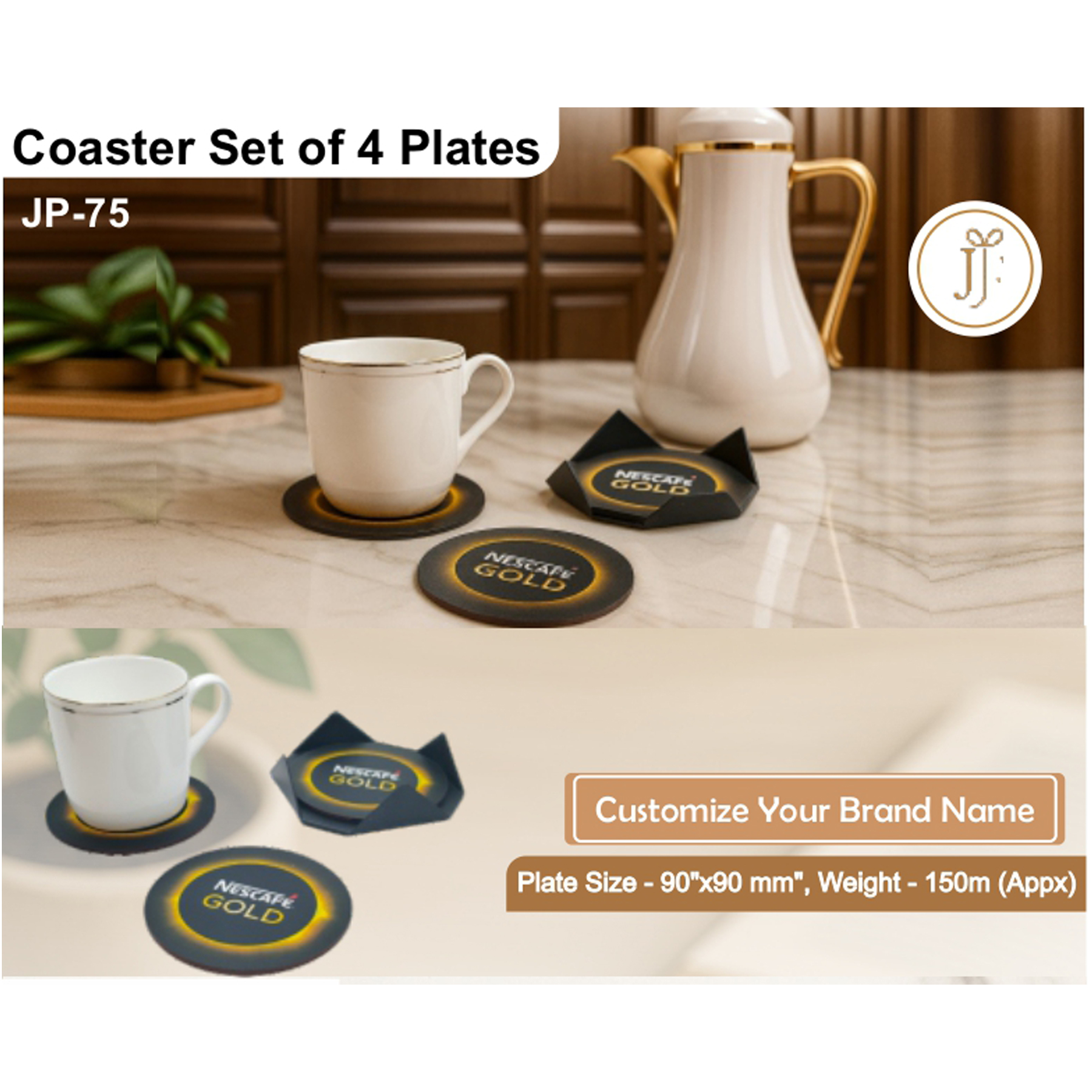 52025JP75*COASTER SET 4 PLATE GLOSS FINISH