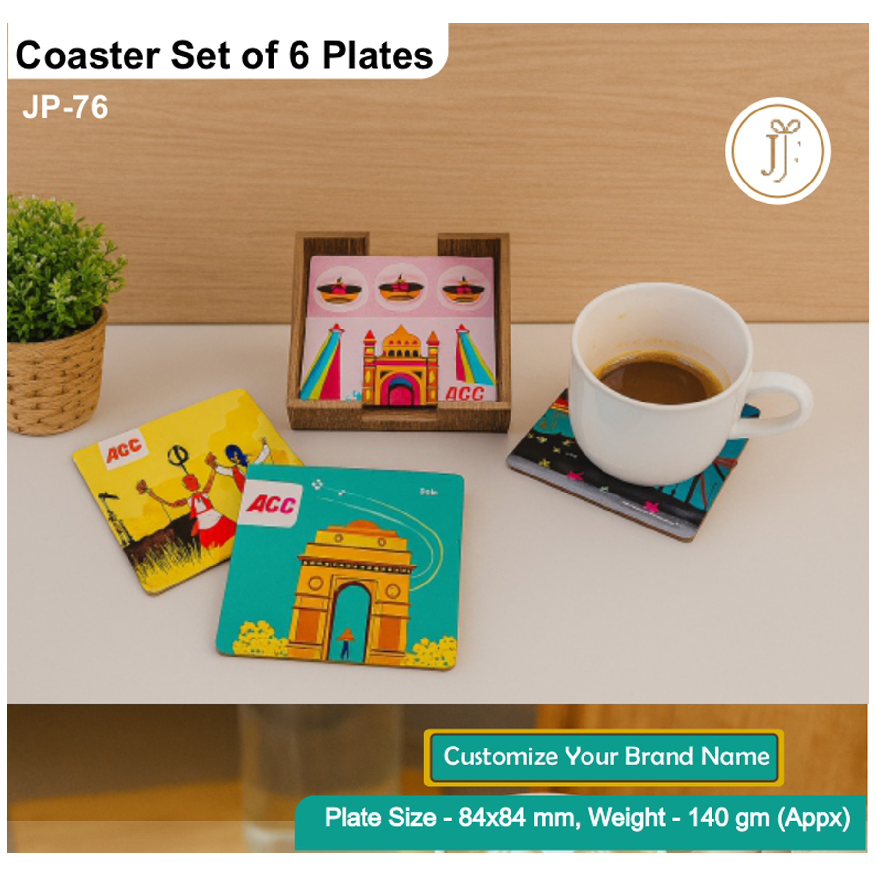 52025JP76*COASTER SET 6 PLATE GLOSS FINISH