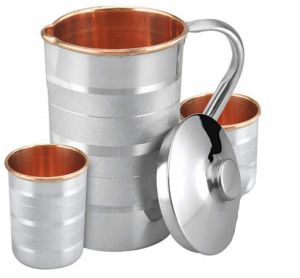 SS Copper Luxury Jug with 2 glass gift set DC 17