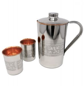 SS Copper Embossed Jug with 2 glass gift set DC18