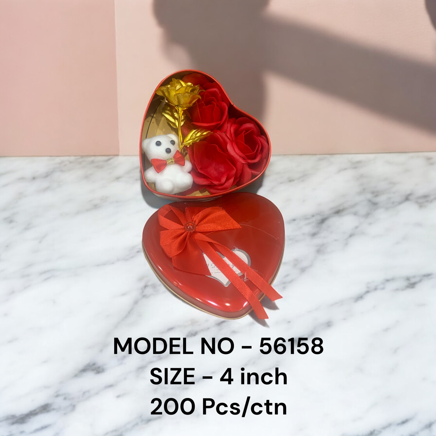 56158 (200)-TEDDY ROSE WITH HEART BOX