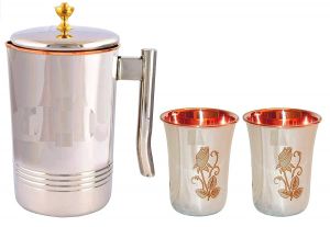 SS Copper Lily Jug with 2 glass gift set DC 36