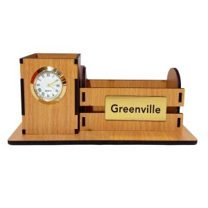 MDF PEN STAND WITH CLOCK GREEN VILLE