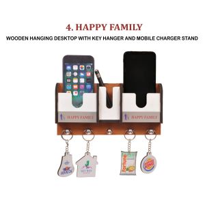96202304*WOODEN HANGING DESKTOP WITH KEY HANGER & MOBILE CHARGER STAND